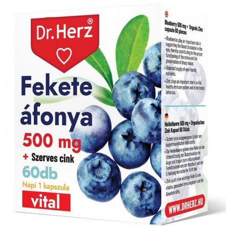 Dr. Herz Fekete Áfonya 500 mg + Szerves Cink 60 db kapszula